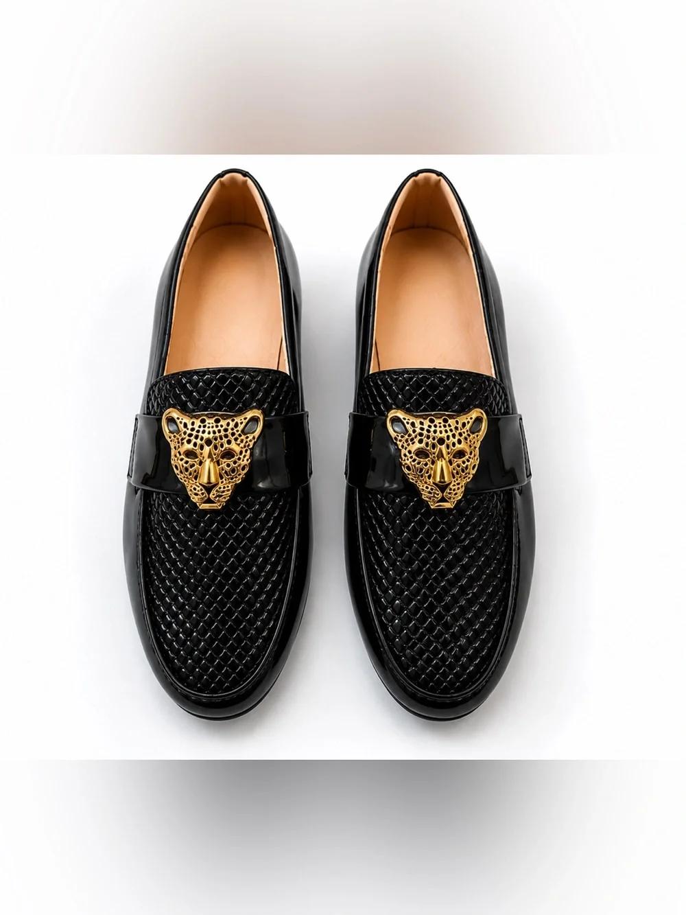 New Boys Black Dress Loafers – Gold Leopard Design – Size 23